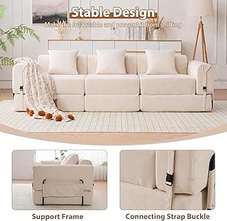 Tmsan 98.81" W Convertible Sectional Sleeper Sofa Bed, Comfy Fleece Folding Mattress Couch with Fixed-Shape Frame,Boneless Floor Lounge Couch Set for Living Room Apartment Office Bedroom