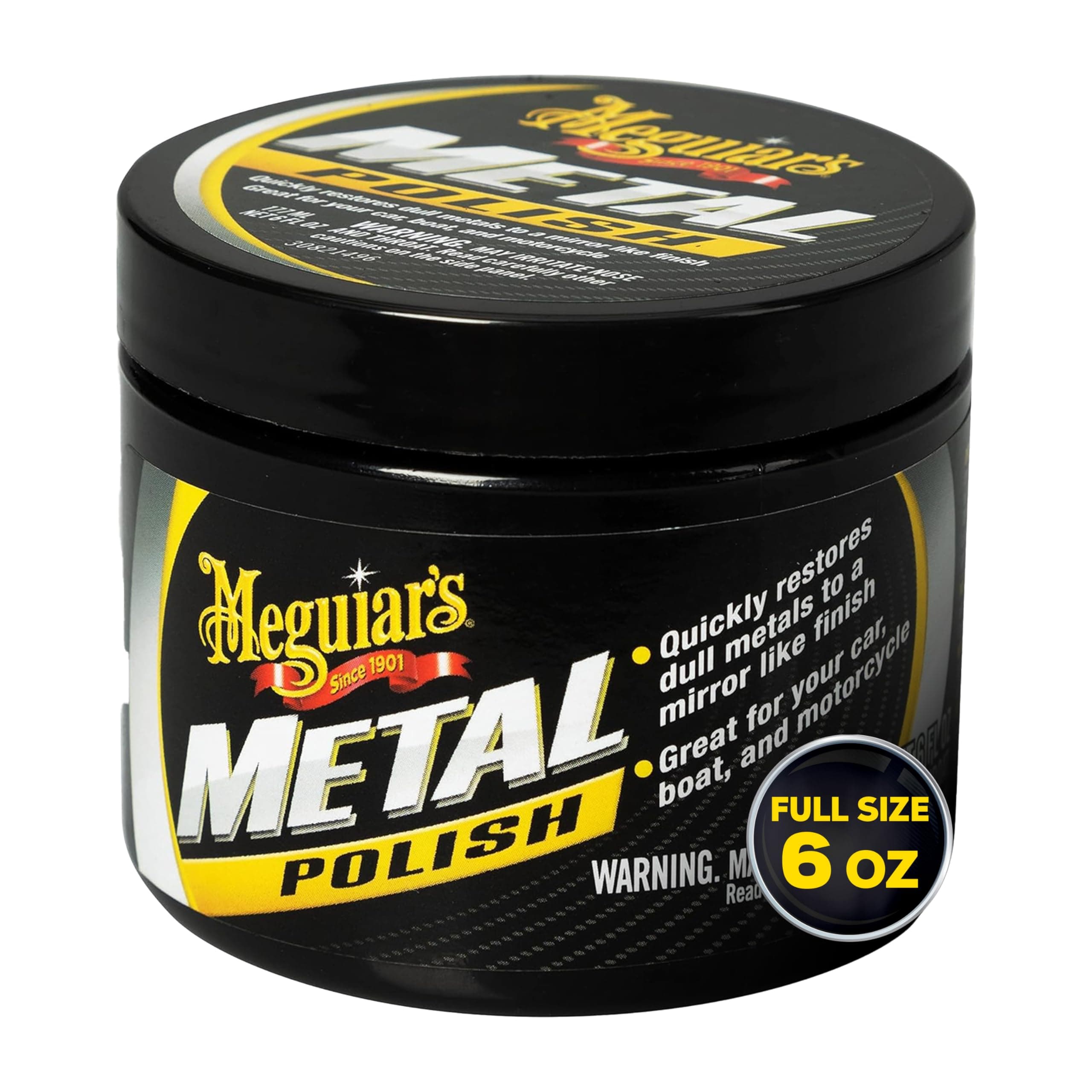 Meguiar's G211606 Metal Polish, Safe for All Uncoated Metals, Removes Stains and Swirls for a Quick and Easy Clean, Restores Shine, Pairs Well with Our Wheel Polisher Tool, 6 Oz