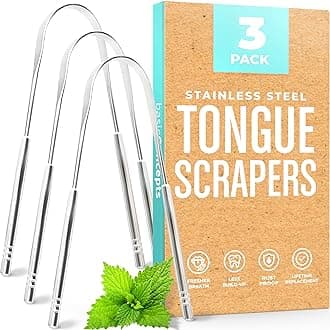 Mouthology Tongue Scraper for Adults (3 Pack) - Improved Tongue Cleaning & Fresh Breath, Stainless Steel Tongue Scraper, Metal Tongue Scraper, Tongue Sweeper Kids Tongue Scraper, Ayurvedic