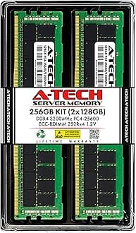 A-Tech 256GB Kit (2x128GB) DDR4 3200MHz PC4-25600 ECC RDIMM 3DS 4Rx4 Quad Rank 1.2V ECC Registered DIMM 288-Pin Server & Workstation RAM Memory Upgrade Modules (A-Tech Enterprise Series)
