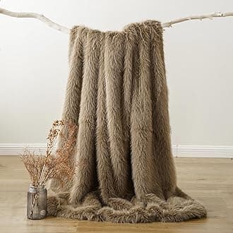 BATTILO HOME Faux Fur Throw Blanket Taupe Tan 125x150cm, Soft Cozy Warm Fluffy Fur Blanket for Bed, Luxury Plush Fuzzy Thick Fur Throws for Sofa Chair Couch Home Decor