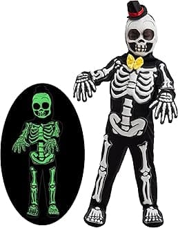 Glows in the Dark Skeleton Costume for Boys, Halloween Skeleton Costume, Bone Jumpsuit for Kids