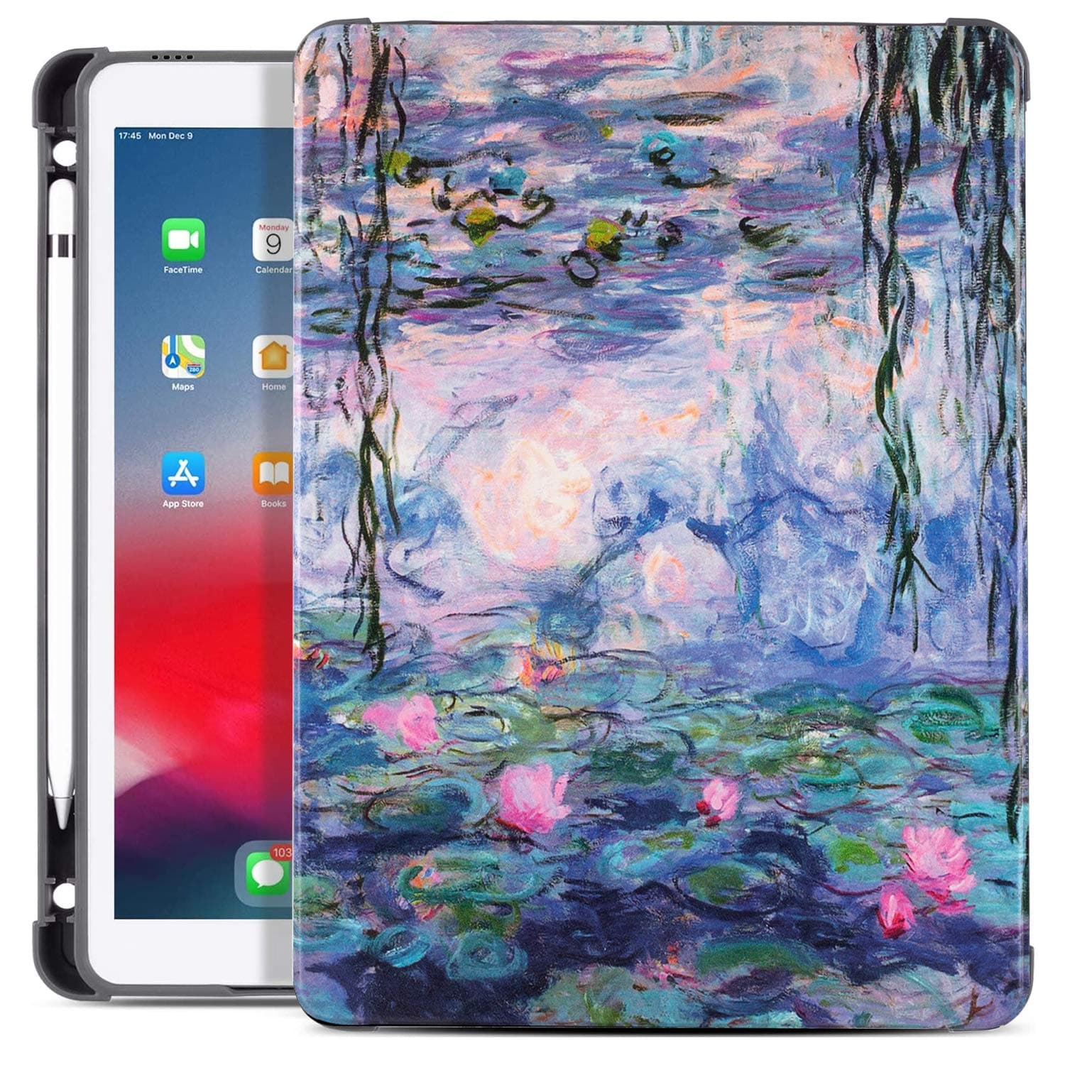 iPad 10.2 Inch Case, Case for iPad 9th/8th/7th Generation 10.2 Inch (2021/2020/2019), for iPad Pro 10.5/iAir 3rd, [Built in Pencil Holder], Multi-Angles Stand Auto Wake/Sleep, Lotus