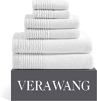 Vera Wang - Bath Towels, 100% Super Soft & Highly Absorbent Cotton Towel Set, Medium Weight Plush Feel, Low Linting & Fade Resistant Bathroom Towels (Sculpted Pleat White, 6 Piece)