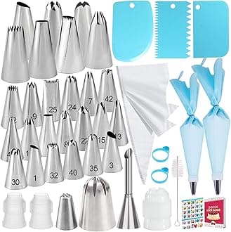 Piping Bags and Tips Set - 50Pcs Cake Decorating Supplies Kit with Icing Frosting Nozzles,Icing Scrapers,Reusable & Disposable Pastry Bags - Baking Tools for Cookies,Cupcakes Cake Decorating