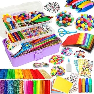 FUNZBO Arts and Crafts Supplies for Kids - Easter Crafts Kits with Pipe Cleaners, Construction Paper, Pom poms Googly Eyes, Crafts for Kids Ages 4-8, School Craft Projects, Birathday Gifts for Girls