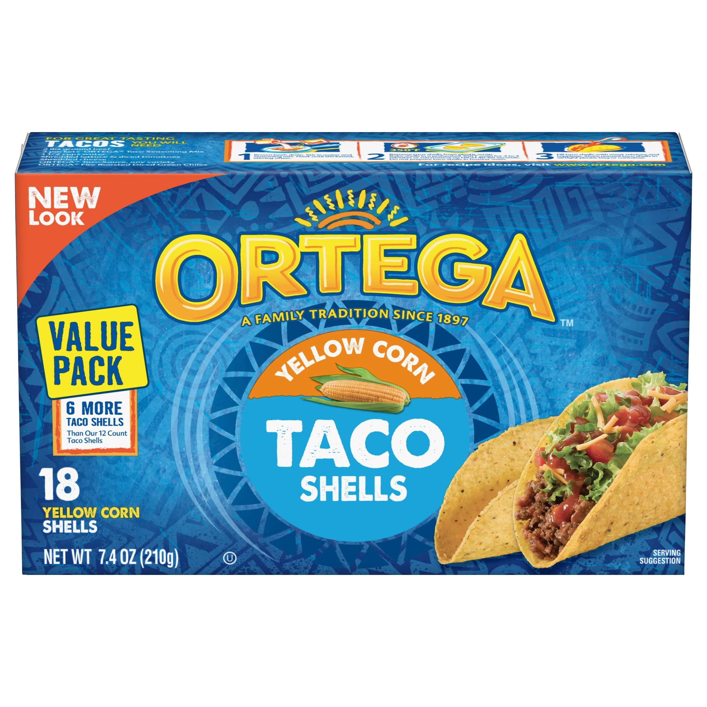 Taco Shells, Yellow Corn, 7.4 Ounce, 18 Shells (Pack of 6)