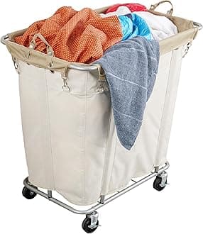 PLKOW Laundry Cart with Wheels 320L Large Rolling Laundry Cart for Commercial/Home, Rolling Laundry Basket with Steel Frame and Waterproof Lining, 9 Bushel, 32.3L x 19.7W x 30.7H Inch, Beige