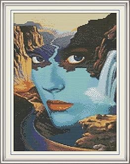 CaptainCrafts Cross Stitch Kits, Stamped Cross Stitch Preprinted 14CT Fabric Embroidery Kits Needlework Crafts (Stamped 14CT, Beauty and Lake)