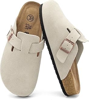 Women's Suede Clogs Men's Slip-On Mules Non-Slip Potato Shoes Arch Support Sandals with Adjustable Buckle for Indoor & Outdoor Use
