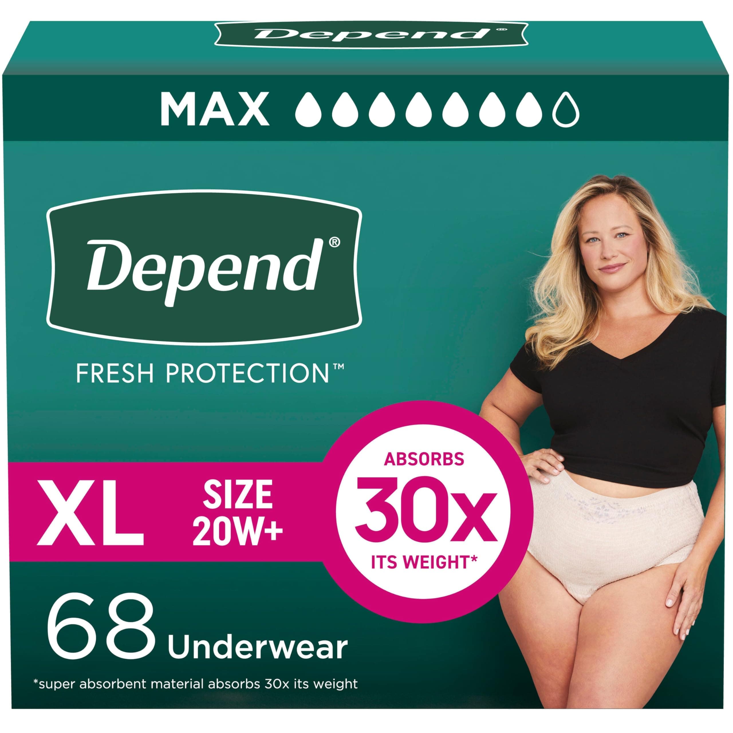 Depend Fresh Protection Adult Diapers, Incontinence & Postpartum Bladder Leak Underwear for Women, Disposable, Maximum, Extra-Large, Blush, 68 Count (2 Packs of 34), Packaging May Vary