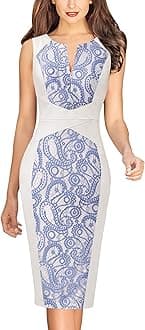 VFSHOW Womens Vintage Pleated Pockets Work Business Casual Skater A-Line Dress