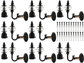 NATURAL Heavy Duty Aluminum Royal Luxury Design Curtain Bracket/Finial and Curtain Support with Screw/Wallplug for Window & Door Curtain Fittings Suitable Upto 1 Inch Pipe. (8 Set, Black MATT)