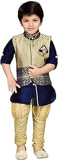 AJ DEZINES Boy's Silk Cotton Kurta, Pyjama And Waistcoat Set