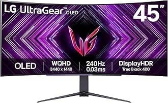 LG Ultragear Curved OLED Gaming Monitor 45GS96QB, 45 Inch, 1440p, 240Hz, 0.03ms, OLED Display, HDR 10, NVIDIA G-Sync Compatible & AMD FreeSync, Built in Speakers, DisplayPort, USB-C, HDMI