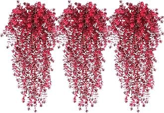Artificial Hanging Plants Artificial Fall Flowers Faux Autumn Plants Artificial Ferns for Outdoors Hanging Fake Vines Faux Hanging Plants for Fall Decor Indoor Outdoor House Wedding Party(Wine Red)