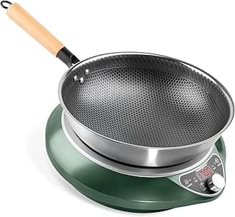 Wok Induction Cooktop 1700W 120V Wok Burner Induction Curved Electric Stove Hot Plate with Stainless Steel Pot