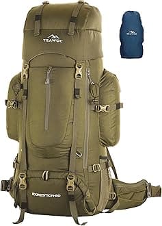 - EXPEDITION 80L Travel Backpack Camping Hiking Rucksack Trekking Bag for Men & Women with Water Proof Rain Cover/Shoe Compartment BHK001 Olive Green