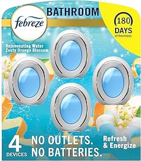 Bathroom Air Freshener, Odor-Fighting, Plug In Alternative, Air Fresheners for Small Spaces in Home, Bathroom, Kitchen, & Closet, Pet & Litter Box Odor Fighter, Refresh & Energize Scent, 4ct