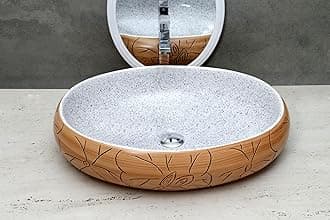 HISRE Designer Ceramic Table Top Sink Basin for Bathroom | Over Counter Wash Basin for Living Room | Washbasin Countertop (24 x 17 x 5.5 Inch) (Style - 1) AG4701