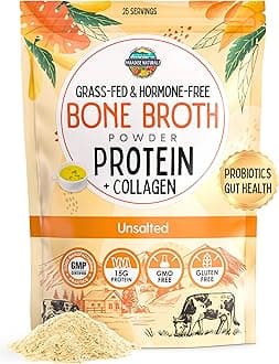 paradise Naturals Organic Beef Bone Broth Powder, 100% Grass Fed, Probiotics, Collagen, 15G Protein, Non-GMO, Low Sodium, for Gut Health, Paleo, Keto, Gluten Free