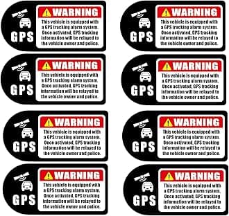 (Set of 8) Warning GPS Tracking Stickers for Car, 4x2 Inch, Alarm System GPS Tracking Device,Anti-Theft,Inside of The Window