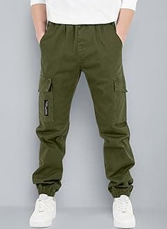 CAMLAKEE Kids Boys Elasticated Waist Slim Fit Cargo Joggers