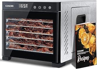 Food Dehydrator, 6 Trays With Large 6.5" Drying Space, 600W Power Saves More Time Than 480W, 165°F Dehydrated Dryer for Jerky, Dog Treats, Herbs, Meat, Fruit, Black