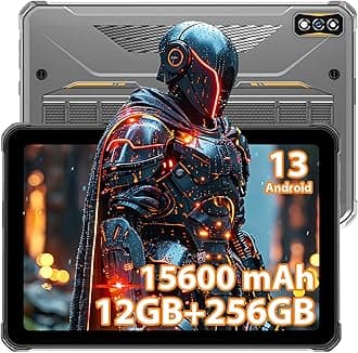 HOTWAV R7 Rugged Tablet Android 13, 15600mAh 10.1 Inch HD+ Waterproof Tablet, 12GB+256GB/(2TB TF) Outdoor Work Tablets, 16MP+16MP Camera Octa Core/Daul SIM 4G/IP68&IP69K/Face ID/GPS/OTG/Widevine L1