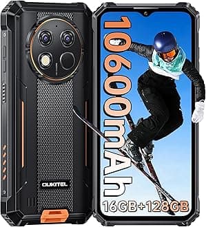 OUKITEL WP28S Android 14 Rugged Smartphone - 16GB RAM+128GB ROM Rugged Phone,10600mAh IP68 Waterproof Mobile Phones,Octa-Core 6.52" FHD+,Dual SIM 4G,13MP+5MP Camera,NFC,OTG,GPS,Fingerprint,Orange