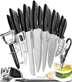 Home Hero Kitchen Knife Set, Chef Knife & Kitchen Sashimi Knives - Ultra-Sharp High Carbon Stainless Steel Knives with Ergonomic Handles (20 Pcs - Silver)