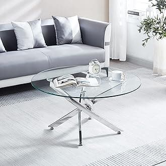 Modern Glass Dining Table with Clear Tempered Glass Top & Silver Chrome Legs - Perfect for Dining Room & Kitchen (Silver-M)