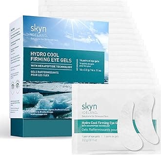 Skyn ICELAND Hydro Cool Firming Under Eye Patches, Instant Cooling for Puffy, Tired Eyes with Peptides and Coenzyme Q10, 10 Minute Treatment, Vegan, All Skin Types, 16 Pairs