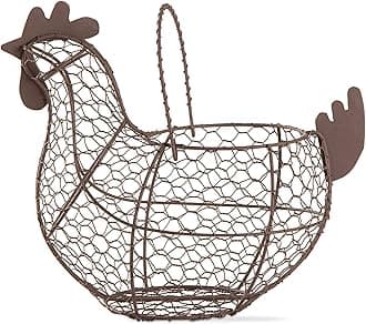 11.5 inch Farmhouse Rustic Vintage Chicken Wire Egg Basket With Handle For Egg Holder Fruit And Kitchen Living Room Home Rooster Decor Decoration Collecting And Countertop Storing Eggs Brown