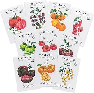 Sereniseed Certified Organic Tomato Seeds (10-Pack) – Non GMO, Open Pollinated – Cherokee Purple, Chocolate Cherry, Green Zebra, Brandywine Pink, Black Krim and More - Tomato Seeds for Planting