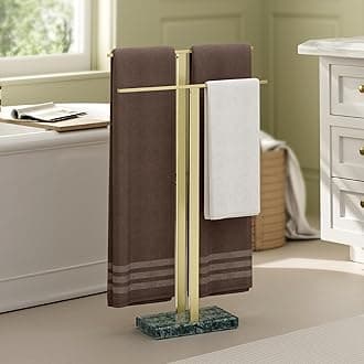 KES Standing Towel Rack with Green Natural Marble Base, 2-Tier Luxury Bath Towel Holder Stand for Bathroom Floor, Fits Bath Towel & Hand Towel, 18/8 Stainless Steel Brushed Gold, BTH217-GBZ