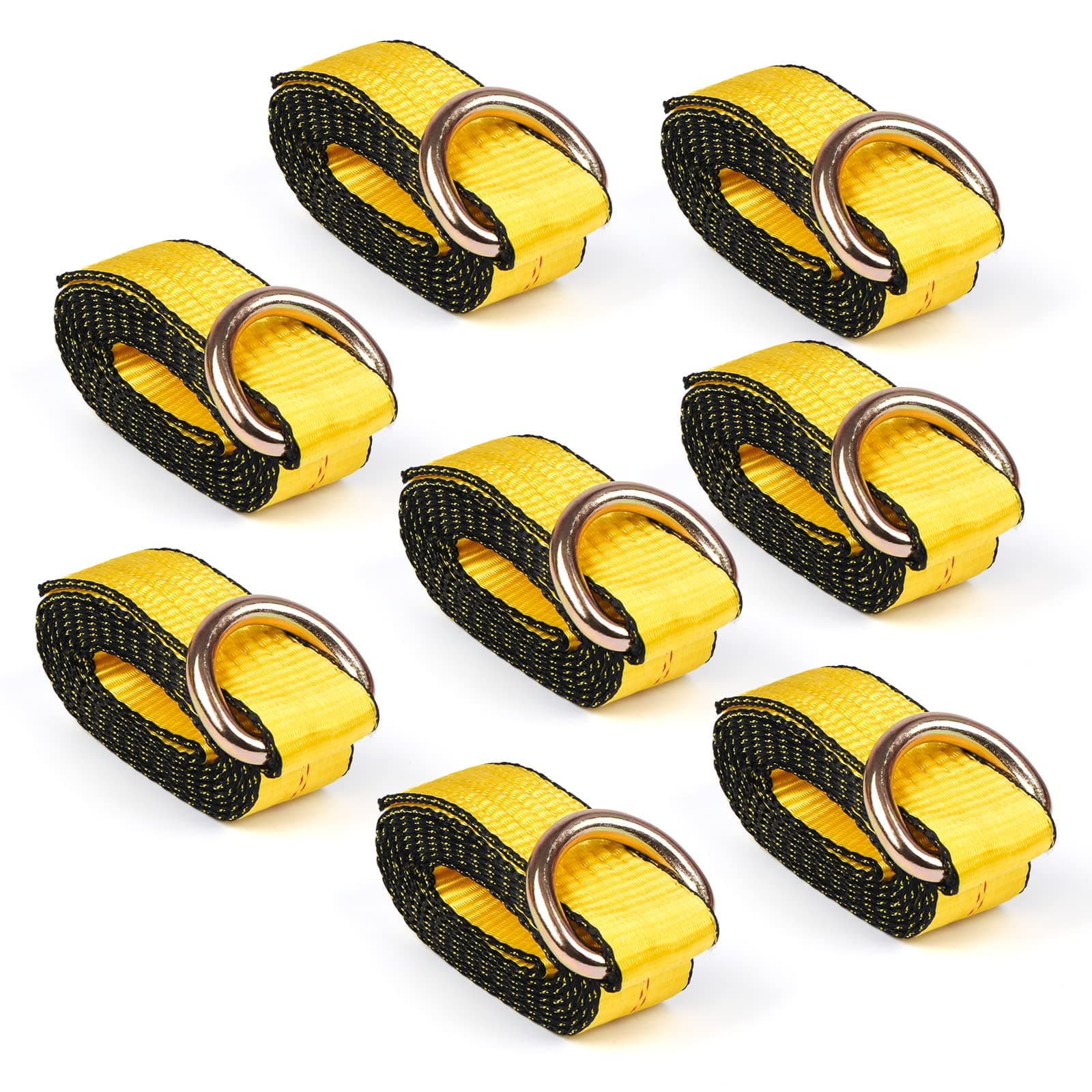 2” x 8’ 8-Pack Lasso Strap with D Ring Auto Tie Down for Wheel Lift, Trailer, Tow Truck