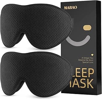 MABAO 2 Packs Sleep Mask for Side Sleeper, Eye Mask for Sleeping Women Men, 3D Contoured Cup No Eye Pressure 100% Light Blocking Sleeping Mask with Adjustable Strap Night Blindfold Flight, Nap, Black
