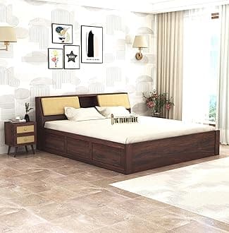 T.G. FURNITURE Solid Sheesham Wood King Size Bed with Headboard and Box Storage for Living Room Bedroom Home Wooden King Size Bed Cot Palang (Walnut Finish)
