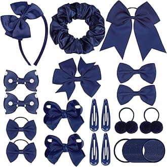 Radsocken 48Pcs Girls School Hair Accessories Kit Navy blue Bow Hair Clips Headband Ponytail Holder Elastics Bands Ribbon Hair Barrettes Hair accessories for girls Birthday Gift(Nblue)