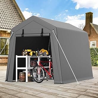 6'x8' Outdoor Portable Garage, Waterproof & UV-Resistant Storage Shed with 2 Roll-Up Doors, Carport Tent for Motorcycle, Bike, and Tools, Gray