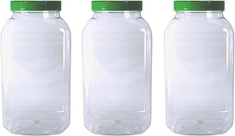 3 Large Storage Jars with Green Screw Top Lids by Britten & James. Clear Food Grade
