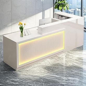 L Shaped Reception Desk, Solid Wood Front Desk with Counter & Lockable Drawers, Retail Checkout Customer Service Counter for Home Office Lobby Store,(E,70.9in-Left)