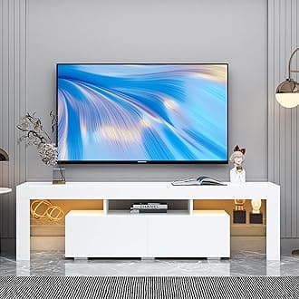 BAMACAR LED TV Stand for 70 Inch TV, White TV Stand 70 Inch TV Table, 50 55 60 65 70 Inch TV Stands for Living Room 60 65 70 Inch TV Console White Entertainment Center for 70 65+ 65 60 55 50 Inch TV