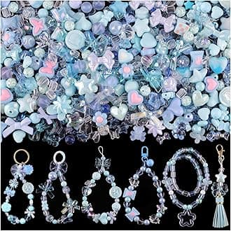 200-260PCS TINKRSTUFF Assorted Blue Acrylic Beads for Bracelet Making, Cute Beads for Jewelry Making Flower Bow Butterfly Candy GummyBear Aesthetic Bracelet Charms, DIY Necklace Keychain Phone Charm