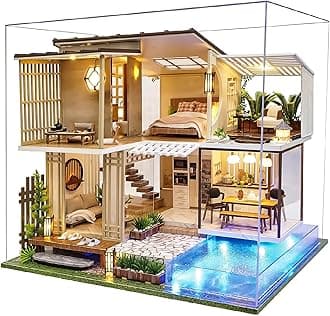 Spilay Dollhouse Miniature with Furniture,DIY Wooden Crafts Doll House Mini Handmade Kit,1:24 Scale Creative Room Idea Gift for Adult Friend Lover (Elegant and Quiet with dust Cover Music Box)