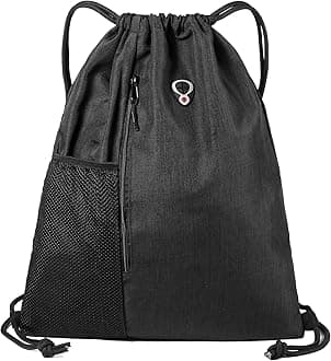 BeeGreen Mix Black Drawstring-Backpack-Gym-Bag, Large Sports Bag For Women W Water Bottle Pocket &Front Zippered Pocket, String Sackpack For Traveling Yoga Beach Outdoor