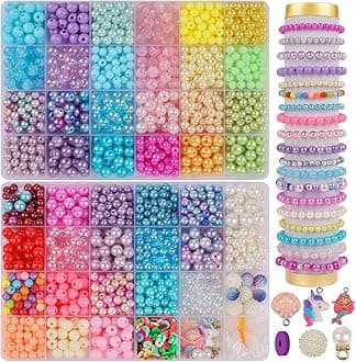 XSEINO Pearl Beads，1800PCS 8mm and 6mm，47 Colors Multicolor for Crafts with Holes for Jewelry Making, Small Pearl Filler Beads for Crafting Bracelet Necklace Earrings