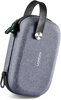 UGREEN Leather Travel Case Gadget Bag, Portable Electronics Accessories Organiser, Cable Tidy Storage Box Pouch, with Double Layer, Zipper, Snap Hook, Carrying Strap, Small, Grey, 5.08 Inch, 2.83 Inch