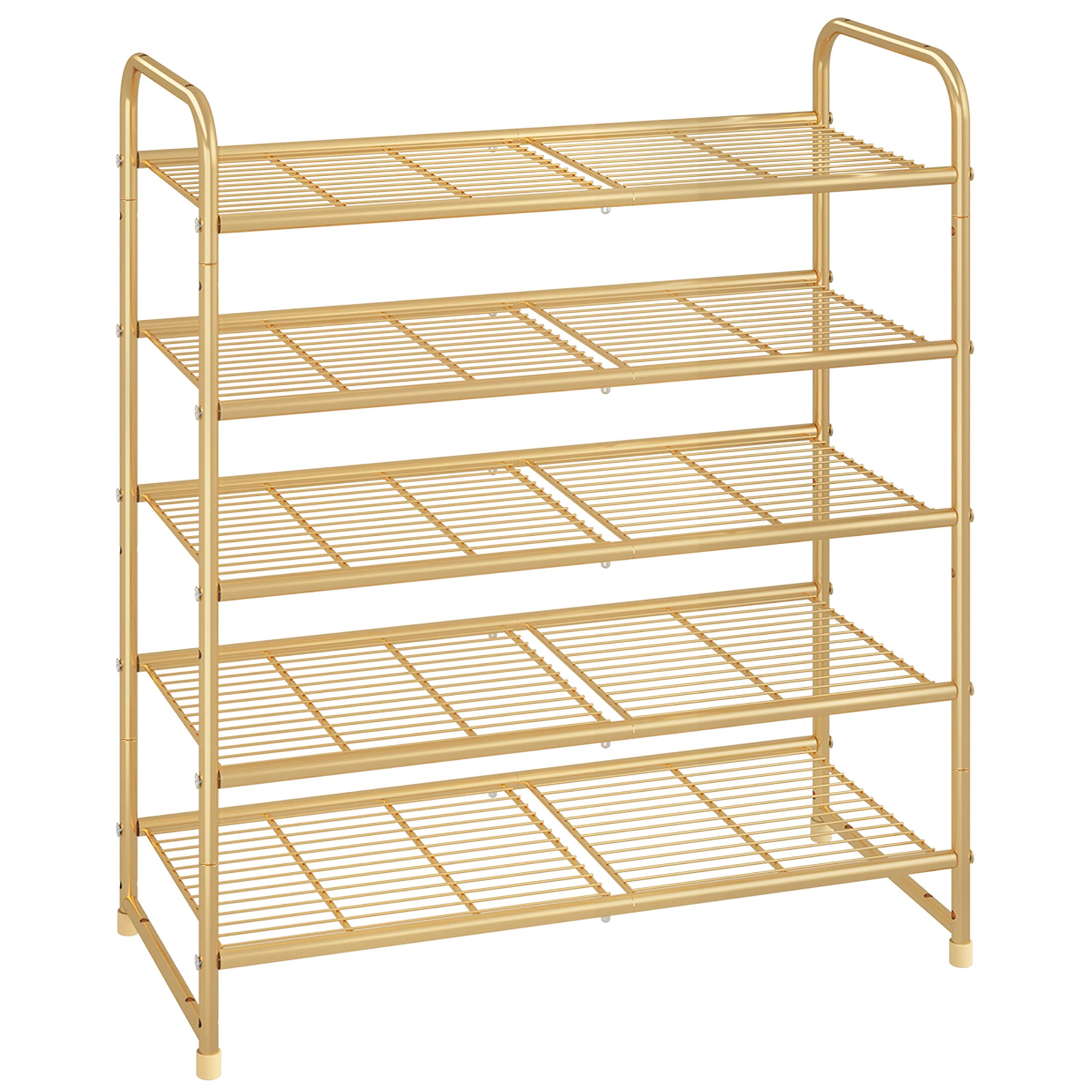 Simple Trending 5-Tier Stackable Shoe Rack, Expandable & Adjustable Shoe Organizer Storage Shelf, Wire Grid, Golden Yellow